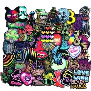Waterproof PVC Colored Neon Style Stickers, for Water Bottles, Laptop, Luggage, Cup, Computer, Mobile Phone, Skateboard, Guitar Stickers, Mixed Pattern, Mixed Color, 20~65x55~80mm, 75pcs/set(X-STIC-PW0002-038A)