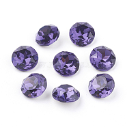 Pointed Back & Back Plated K9 Glass Rhinestone Cabochons, Grade A, Faceted, Flat Round, Purple Velvet, 10x5mm(X-RGLA-J012-10mm-277)