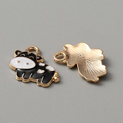 Alloy Enamel Pendants, Light Gold, Cow Charms, Black, 17x19x2mm, Hole: 2mm(ENAM-WH0001-15KCG-07)