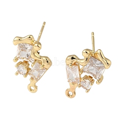 Brass with Clear Cubic Zirconia Stud Earring Findings, Nuggets, Real 14K Gold Plated, 20x13mm, Hole: 1.4mm, Pin: 0.5x14mm(KK-G499-06G)