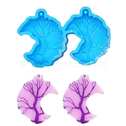 Moon with Tree of Life(Imitation Wire Wrapped Gemstone) Pendant Silicone Molds, Resin Casting Molds, for DIY UV Resin & Epoxy Resin Jewelry Making, Deep Sky Blue, 33x52x7mm, Hole: 1.8mm(DIY-I088-05)