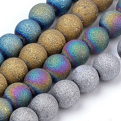 Electroplate Glass Bead Strands, Frosted Style, Round, Mixed Color, 8mm, Hole: 1.5mm, about 72pcs/strand, 24.8 inch(EGLA-S134-8mm-M)