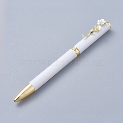Turn Retractable Ballpoint, Acrylic Imitation Pearl Flower Black Ink Ballpoint Pen, Stylish Office Supplies, White, 13.1x0.95cm(AJEW-K026-05B)