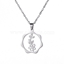 Stainless Steel Pendant Necklaces, Flower, 16.14~19.69 inch(41~50cm)(PW-WG57218-01)