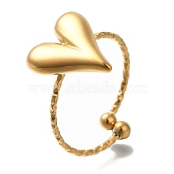 304 Stainless Steel Cuff Rings, Heart Shape, Golden, Adjustable, 14mm(RJEW-Z074-09G)