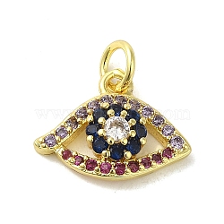 Brass Micro Pave Cubic Zirconia Charms, Real 18K Gold Plated, Eye Charms, Colorful, 11.5x15x4mm, Hole: 3mm(KK-M283-15E-02)