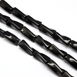 Natural Obsidian Twist Column Beads Strands, 21x10x10mm, Hole: 1mm, about 20pcs/strand, 15.74 inch(G-L240-08)