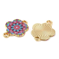 Printed Alloy Enamel Connector Charms, Flower Links, Light Gold, Deep Pink, 14x18x1.5mm, Hole: 1.5mm(ENAM-N056-200I)