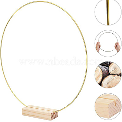 Iron Wreath Frames, Dispaly Rings, with Wooden Base, Golden, Ring, 300mm(HULI-PW0002-108C-G)