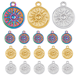 18Pcs 3 Colors 304 Stainless Steel Pendants, Flat Round with Sun, Mixed Color, 19x15.5x2mm, Hole: 1.8mm, 6pcs/color(STAS-DC0013-15)