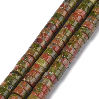 Natural Unakite Bead Strands,  Heishi Beads, Flat Round/Disc, 6x3.5mm, Hole: 1mm, about 113~121pcs/strand, 14.76~15.74 inch(37.5~40cm)