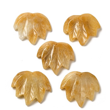 Natural Topaz Jade Carved Pendants, Leaf Charms, 43~44x49~50x7~7.5mm, Hole: 1.4mm