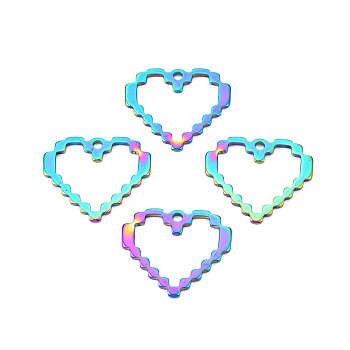 Ion Plating(IP) 304 201 Stainless Steel Pendants, Heart, Rainbow Color, 22x25x1.5mm, Hole: 2mm
