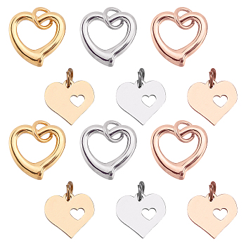AHADERMAKER 24Pcs 2 Style 304 Stainless Steel Pendants, Heart, Mixed Color, 12pcs/style