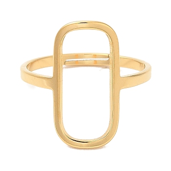 Ion Plating(IP) 304 Stainless Steel Hollow Rectangle Adjustable Ring for Women, Real 18K Gold Plated, US Size 6 1/4(16.7mm)