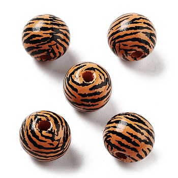 Wood European Beads, Large Hole Beads, Tiger Stripe, Sandy Brown, 15.5~16x14.5mm, Hole: 4mm