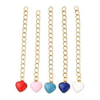 Ion Plating(IP) 304 Stainless Steel Chain Extenders, with 304 Stainless Steel Enamel Charms, Heart, 59mm