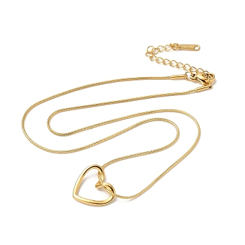 304 Stainless Steel Heart Pendant Necklace with Round Snake Chains, Golden, 15.94 inch(40.5cm)
