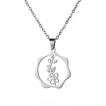 Stainless Steel Pendant Necklaces, Flower, 16.14~19.69 inch(41~50cm)