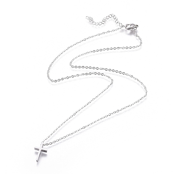 304 Stainless Steel Pendant Necklaces, with Cable Chains and Lobster Claw Clasps, Cross, Stainless Steel Color, 17.72 inch(45cm), 1.5mm