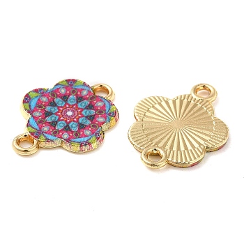 Printed Alloy Enamel Connector Charms, Flower Links, Light Gold, Deep Pink, 14x18x1.5mm, Hole: 1.5mm