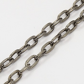 Iron Textured Cable Chains, Unwelded, with Spool, Gunmetal, 8.5x4.5x1.5mm, about 328.08 Feet(100m)/roll