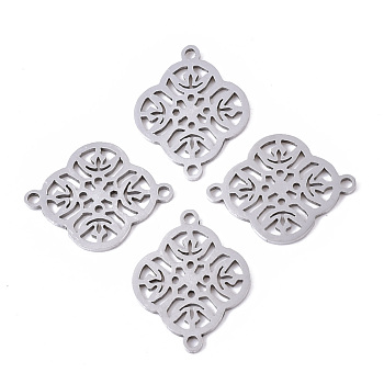201 Stainless Steel Links connectors, Laser Cut, Flower, Stainless Steel Color, 19x15x1mm, Hole: 1.4mm