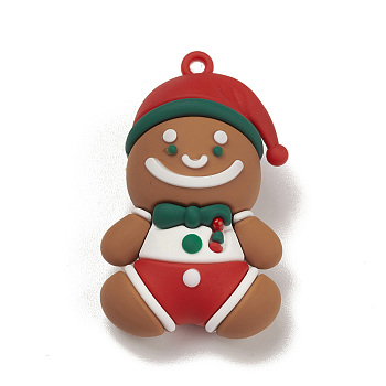 PVC Plastic Christmas Style Big Pendants, Gingerbread Man, 53x31.5x24mm, Hole: 3.8mm