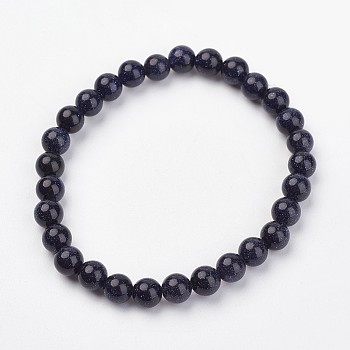 Synthetic Blue Goldstone Stretch Bracelets, Round, 48mm(1-7/8 inch), Bead: 6.5mm in diameter.
