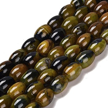 Natural Agate Beads Strands, Bongo Shape, Dyed & Heated, Drum, Dark Olive Green, 13~14x10mm, Hole: 1.2mm, about 28pcs/strand, 15.16''(38.5cm)