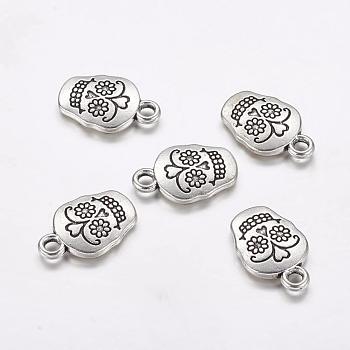 Mexico Holiday Day of the Dead Sugar Skull Tibetan Style Alloy Metal Pendants, For Mexico Holiday Day of the Dead, Lead Free & Cadmium Free & Nickel Free, Antique Silver, 18x12x3mm, Hole: 2mm