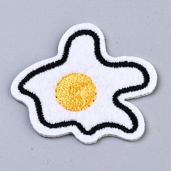 Poached Egg Appliques, Computerized Embroidery Cloth Iron on/Sew on Patches, Costume Accessories, White, 39.5x45x1.5mm