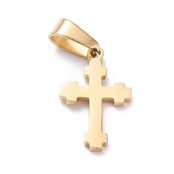 Ion Plating(IP) 304 Stainless Steel Pendants, Laser Cut, Cross, Golden, 20x12x1.5mm, Hole: 3.5x7mm