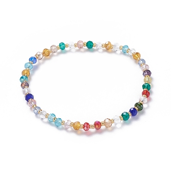 Electroplate Glass Faceted Abacus Beads Stretch Bracelets, with Glass Seed Beads, Mixed Color, 2-1/8 inch(5.5cm)