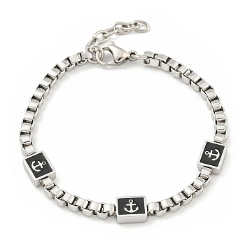 304 Stainless Steel Enamel Box Chain Anchor Link Bracelets for Women, Stainless Steel Color, 7-5/8 inch(19.3cm)