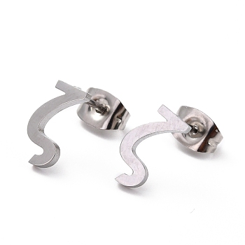 304 Stainless Steel Greek Alphabet Stud Earrings, Manual Polishing, Letter.Z, 7~11x2~10x1.5mm, Pin: 0.8mm
