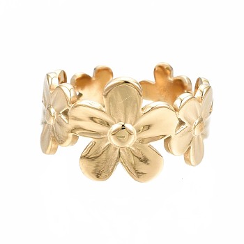 304 Stainless Steel Flower Wrap Open Cuff Ring, Chunky Ring for Women, Golden, US Size 6 3/4(17.1mm)
