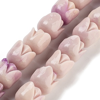 Synthetic Shell Beads Strands, Dyed, Rose Flower, Lilac, 10x10mm, Hole: 1.2mm, about 35pcs/strand, 13.86''(35.2cm)