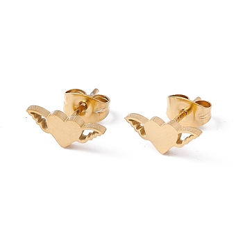 304 Stainless Steel Heart with Wing Stud Earrings for Women, Golden, 5x11.5mm, Pin: 0.8mm