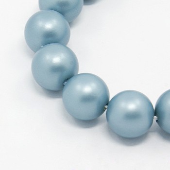 Round Shell Pearl Frosted Beads Strands, Light Steel Blue, 6mm, Hole: 1mm, about 67pcs/strands, 15.7 inch