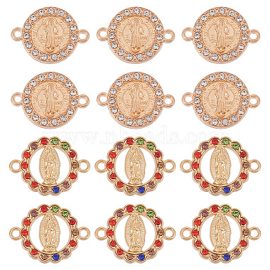 Mixed Color Flat Round Alloy+Rhinestone Links