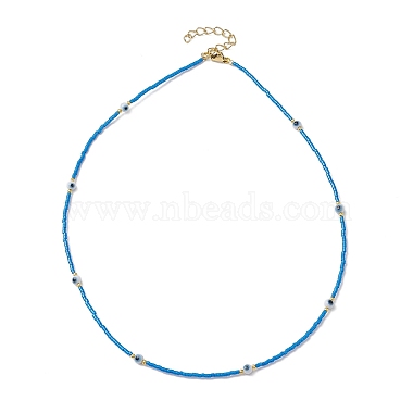 Lampwork Evil Eye & Glass Seed Beads Necklace with Real 18K Gold Plated 304 Stainless Steel Clasps(NJEW-JN04597-01)-2