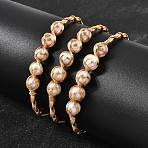 Brass Wire Wrapped Natural  Pearl Cuff Bangles for Women, Round, Rack Plating, Long-Lasting Plated, Golden, Inner Diameter: 2.36 inch(6cm)~2.40 inch(6.1cm)(BJEW-D453-06G)