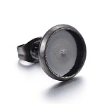 Stainless Steel Stud Earring Settings, Flat Round, Ion Plating(IP), Electrophoresis Black, Tray: 8mm, 10mm, Pin: 0.7mm(STAS-L211-07B-B)