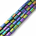 Electroplate Transparent Glass Beads Strands, Full Rainbow Plated, Faceted, Rectangle, Colorful, 4.8~5x2.5~3x2.5~3mm, Hole: 1mm, about 96pcs/strand, 18.90''(48cm)(EGLA-H106-01A-FP01)