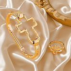 Cross Alloy Link Bangles & Finger Rings Sets, Golden, Inner Diameter: 65mm & 17mm(FS-WGF260B-02)
