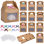 50Pcs Rectangle Kraft Paper Desserts Packing Tote Boxes with Visible Window, with Plastic Disposable Shower Floor Drain Sticker, 60Pcs 10 Colors Tartan Pattern Polyester Bowknot Embellishmen, Mixed Color, 10.5x8.5x14.5cm(CON-DR0001-13)