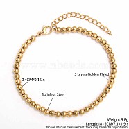 Simple Fashion Round Stainless Steel Beaded Bracelets for Women, Golden, 7-1/8 inch(18cm), Round: 4mm(UG2742-5)