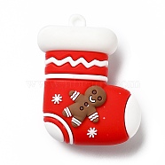 Christmas PVC Plastic Pendants, Christmas Sock with Gingerbread Man, Red, 44.5x36x18mm, Hole: 3mm(KY-C009-07)