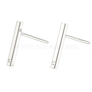Brass Stud Earring Findings, with Loop, Rectangle, Nickel Free, Real Platinum Plated, 12.5x1.5mm, Hole: 0.8mm, pin: 0.7mm(KK-S345-252P)